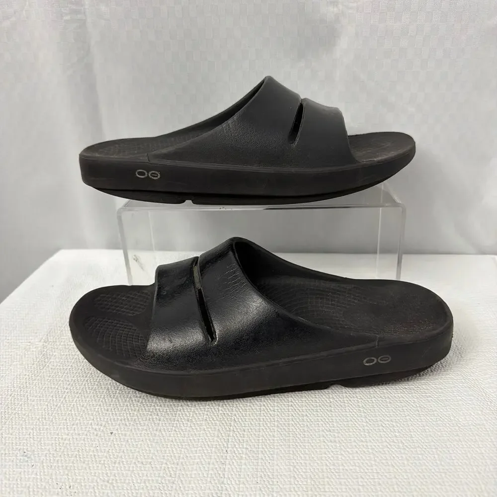 OOFOS OOahh Slides Mens Size 8 Black Recovery Slip On Sandals Comfort